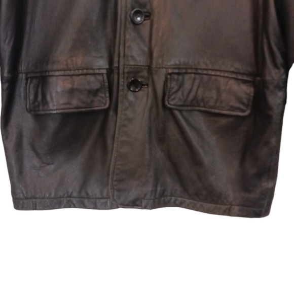 Vintage Perry Ellis Men's Black Leather Jacket - Picture 3 of 7